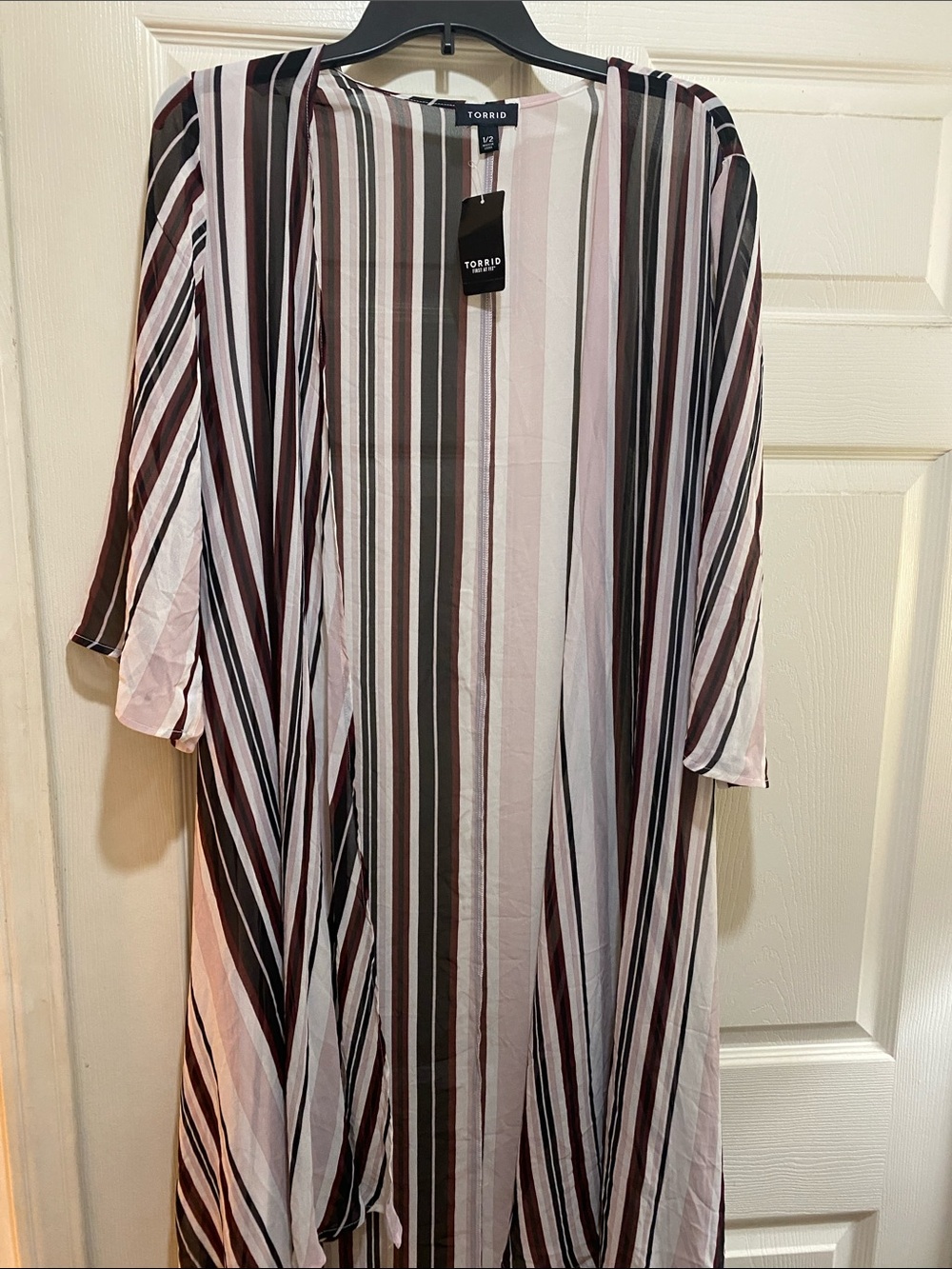 torrid Pink and Black Striped Open-Front Duster